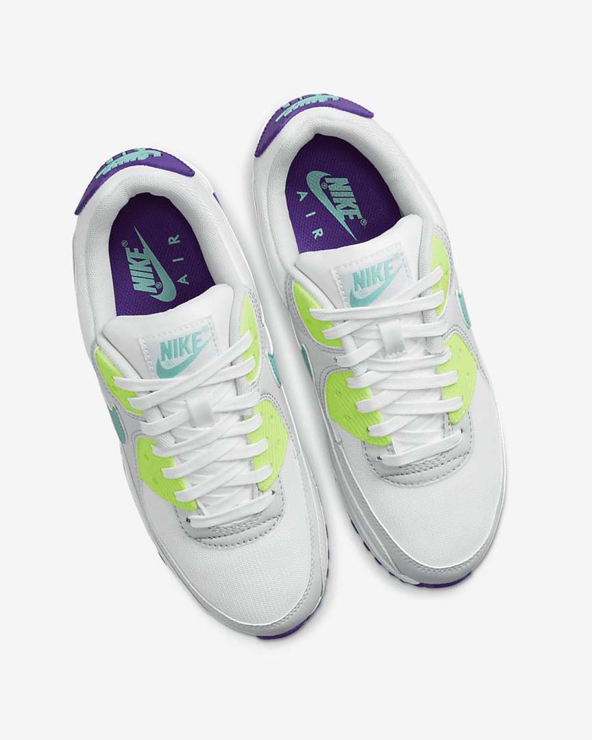 White / White / Platinum / Turquoise Nike Air Max 90 Women's Casual Shoes | CA_5301