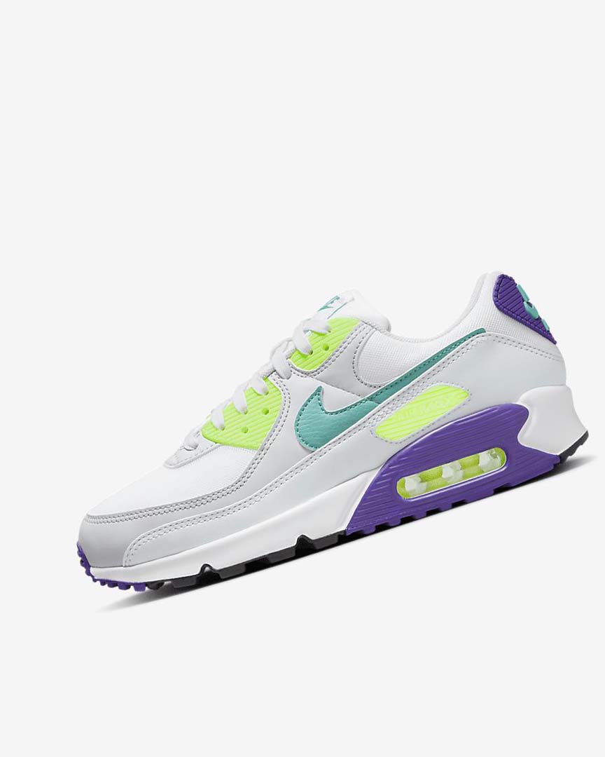 White / White / Platinum / Turquoise Nike Air Max 90 Women\'s Casual Shoes | CA_5301