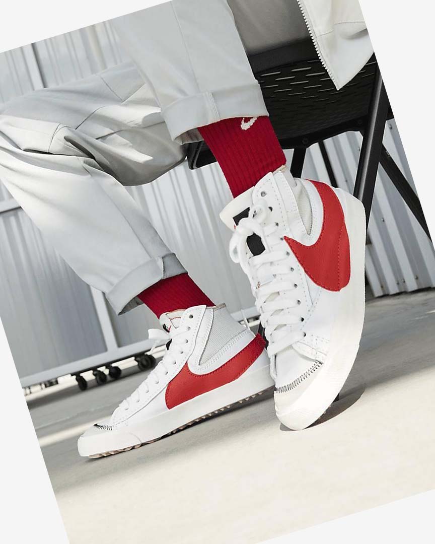 White / White / Red Nike Blazer Mid '77 Jumbo Men's Sneakers | CA_5591