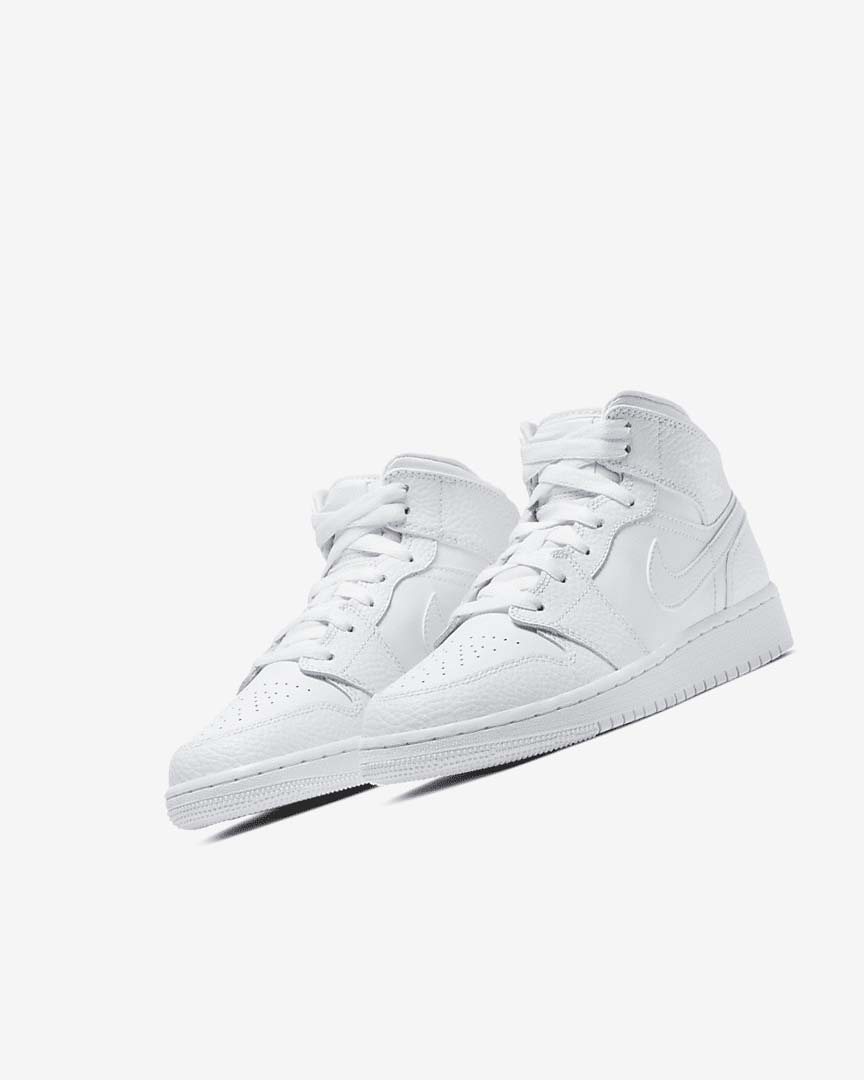White / White / White Nike Air Jordan 1 Mid Boys' Sneakers | CA_5289