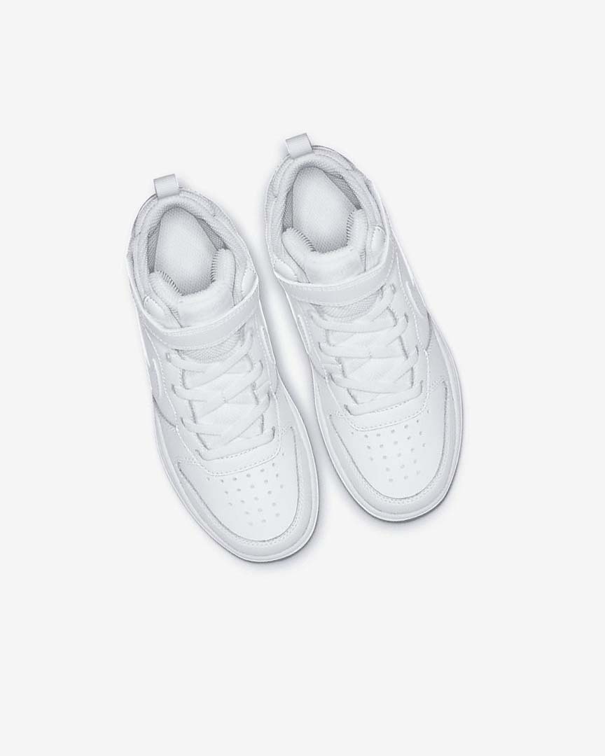 White / White / White Nike Court Borough Mid 2 Girls' Shoes | CA_5185