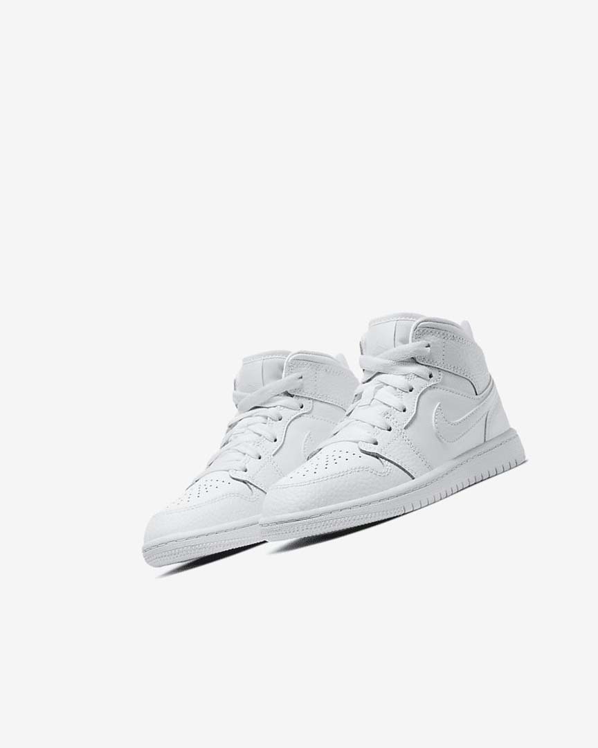 White / White / White Nike Jordan 1 Mid Boys' Shoes | CA_2985