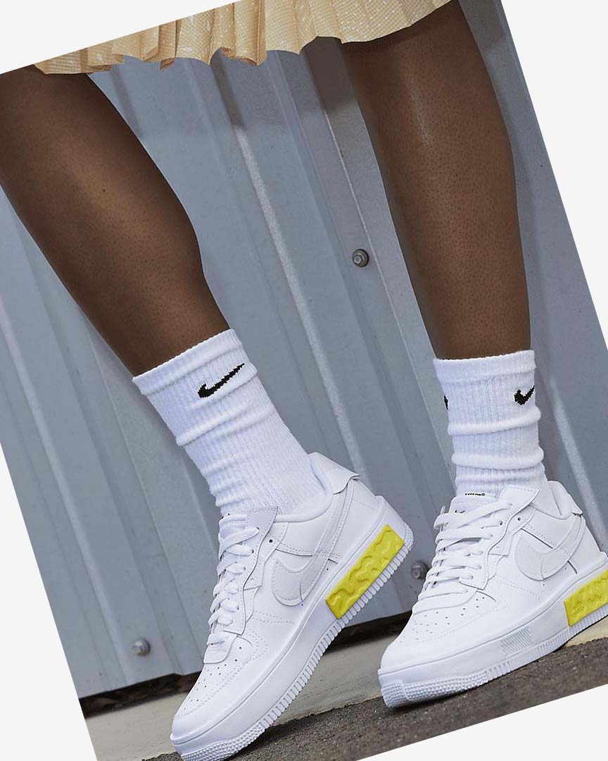 White / Yellow / White Nike Air Force 1 Fontanka Women's Sneakers | CA_3269