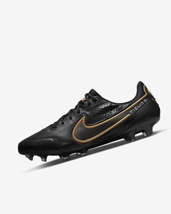 Black / Grey / Gold Nike Tiempo Legend 9 Elite FG Men's Soccer Cleats | CA_3212