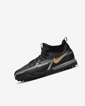 Black / Metal Gold / Dark Grey / Metal Dark Grey Nike Jr. Phantom GT2 Academy Dynamic Fit TF Boys' Soccer Shoes | CA_2798