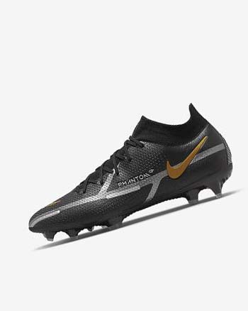 Black / Metal Gold / Metal Silver / Metal Dark Grey Nike Phantom GT2 Dynamic Fit Elite FG Women's Soccer Cleats | CA_2226