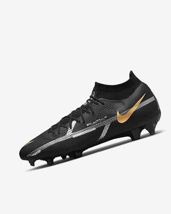 Black / Metal Gold / Metal Silver / Metal Dark Grey Nike Phantom GT2 Pro Dynamic Fit FG Men's Soccer Cleats | CA_5538