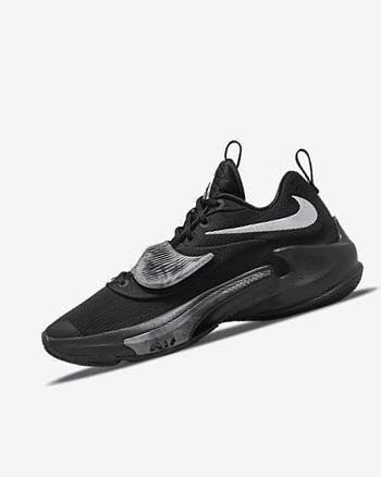 Black / Metal Silver Nike Zoom Freak 3 Men's Basketball Shoes | CA_4565
