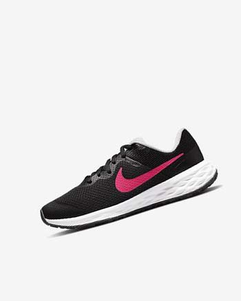 Black / Pink / Pink Nike Revolution 6 Girls' Running Shoes | CA_1160