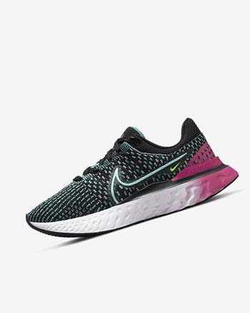 Black / Pink / Turquoise / Turquoise Nike React Infinity Run Flyknit 3 Women's Running Shoes | CA_3149