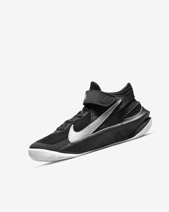 Black / White / Metal Silver Nike Team Hustle D 10 FlyEase Boys' Basketball Shoes | CA_2770