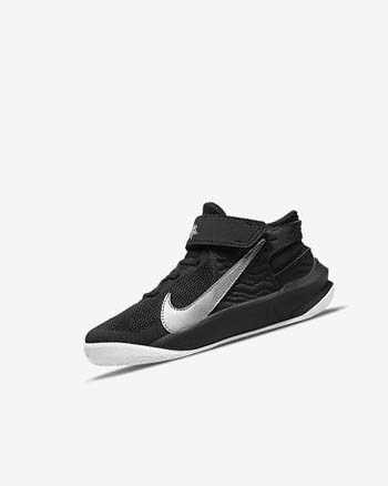 Black / White / Metal Silver Nike Team Hustle D 10 FlyEase Boys' Basketball Shoes | CA_3200