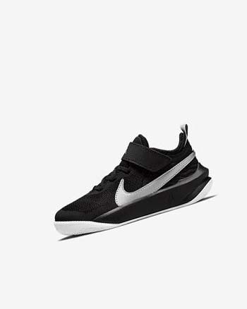 Black / White / Metal Silver Nike Team Hustle D 10 Boys' Basketball Shoes | CA_5303