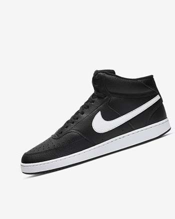 Black / White Nike Court Vision Mid Men's Sneakers | CA_5388