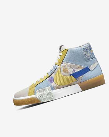 Blue / Grey / Yellow Nike SB Zoom Blazer Mid PRM Men's Skate Shoes | CA_4507