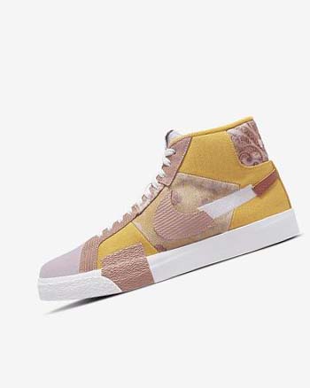Gold / White Nike SB Zoom Blazer Mid PRM Women's Skate Shoes | CA_4497