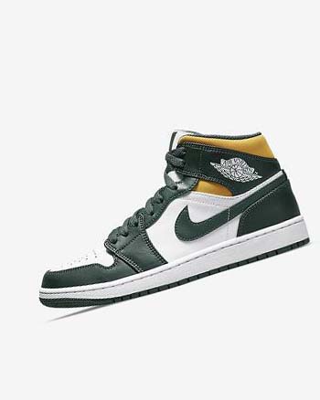 Green / White Nike Air Jordan 1 Mid Men's Sneakers | CA_2797