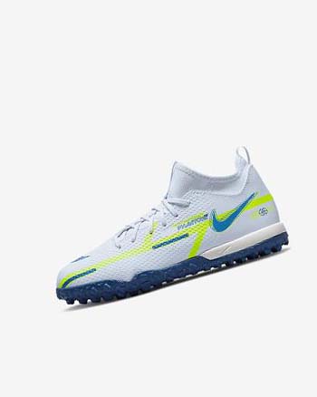 Grey / Light Blue / Dark Blue Nike Jr. Phantom GT2 Academy Dynamic Fit TF Girls' Soccer Shoes | CA_2625