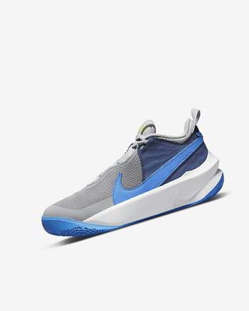Grey / Navy / Green / Blue Nike Team Hustle D 10 Boys' Basketball Shoes | CA_5052