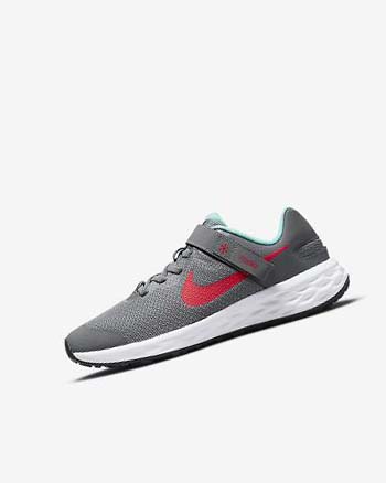 Grey / Turquoise / Red Nike Revolution 6 FlyEase Girls' Running Shoes | CA_5216