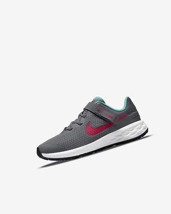 Grey / Turquoise / Red Nike Revolution 6 FlyEase Girls' Shoes | CA_5270