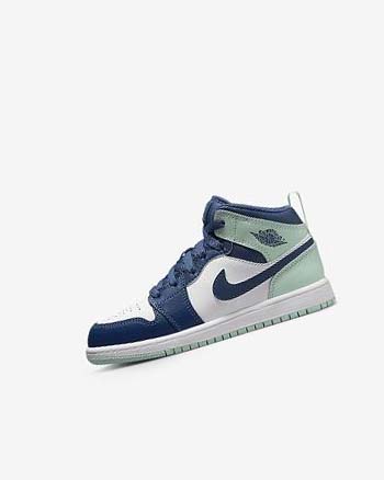 Navy / White / Mint Nike Jordan 1 Mid Boys' Shoes | CA_1185
