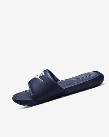 Navy / White Nike Victori One Men's Slides | CA_3204