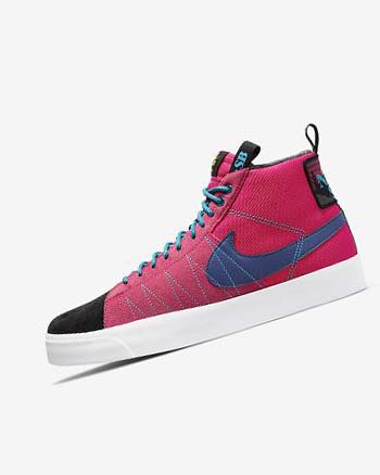 Pink / Blue / Deep Royal Blue Nike SB Zoom Blazer Mid PRM Women's Skate Shoes | CA_4688