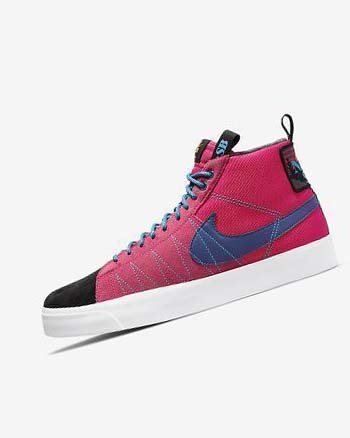 Pink / Blue / Deep Royal Blue Nike SB Zoom Blazer Mid PRM Men's Skate Shoes | CA_4946