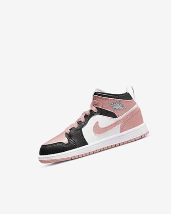 White / Black / Light Nike Jordan 1 Mid Girls' Shoes | CA_3139