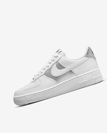 White / Black / Metal Silver / White Nike Air Force 1 '07 Women's Sneakers | CA_2309