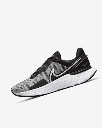 White / Black / Metal Silver / White Nike React Miler 3 Men's Running Shoes | CA_4720