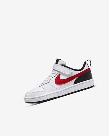 White / Black / Red Nike Court Borough Low 2 Boys' Shoes | CA_2951