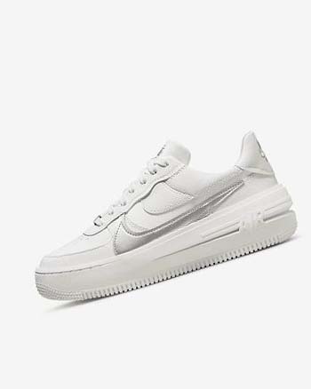 White / Grey / Metal Silver Nike Air Force 1 PLT.AF.ORM Women's Sneakers | CA_5592