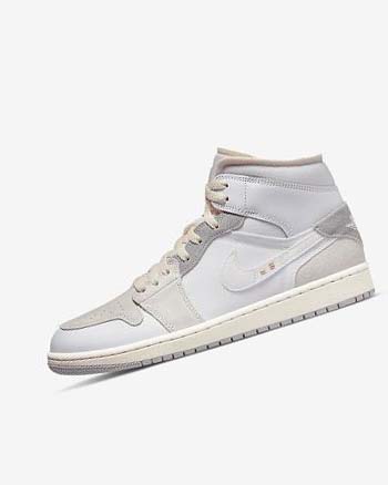 White / Grey Nike Air Jordan 1 Mid SE Craft Men's Sneakers | CA_4892