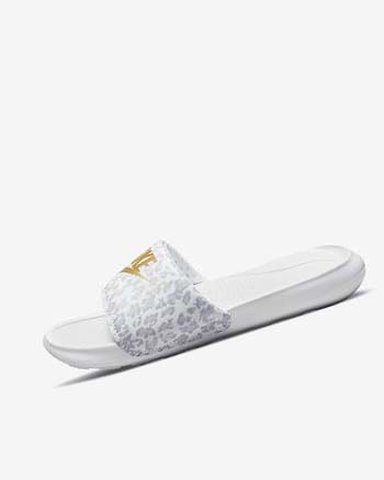 White / Grey / Platinum / Metal Gold Nike Victori One Women's Slides | CA_4613