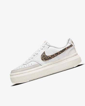 White / Light Beige / Brown Nike Court Vision Alta Women's Sneakers | CA_2413