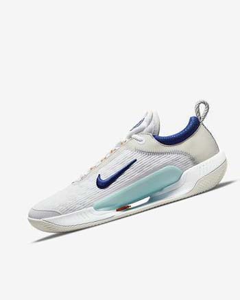 White / Light Beige / Turquoise / Deep Royal Blue Nike Court Zoom NXT Men's Tennis Shoes | CA_5257