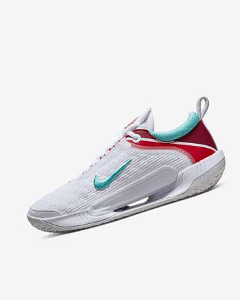 White / Light Silver / Red / Turquoise Nike Court Zoom NXT Women's Tennis Shoes | CA_2896