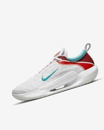 White / Light Silver / Red / Turquoise Nike Court Zoom NXT Men's Tennis Shoes | CA_2960