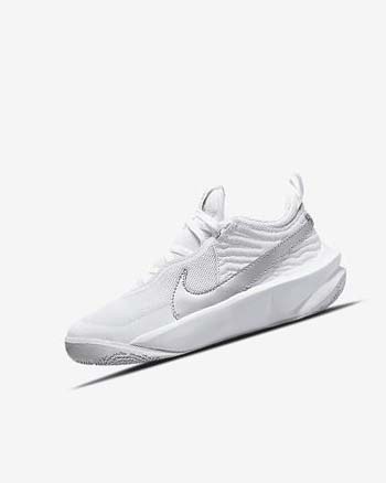 White / Metal Silver Nike Team Hustle D 10 Boys' Basketball Shoes | CA_2316