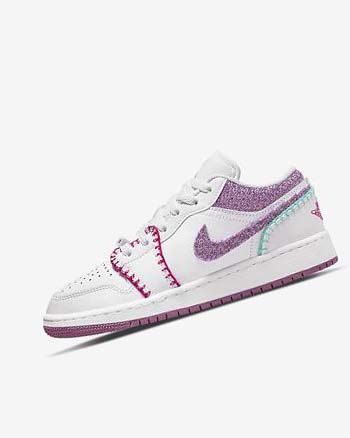 White / Pink / Turquoise / Light Burgundy Nike Air Jordan 1 Low SE Girls' Sneakers | CA_3195