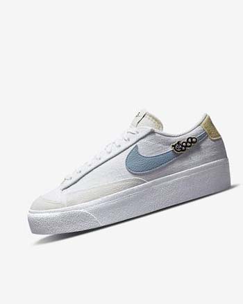 White / Pink / White / Blue Nike Blazer Low Platform Next Nature Women's Sneakers | CA_4614