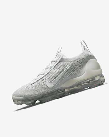 White / Platinum / Metal Silver / White Nike Air VaporMax 2021 FK Women's Sneakers | CA_5479