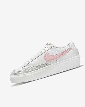 White / White / Black / Pink Nike Blazer Low Platform Women's Sneakers | CA_4910